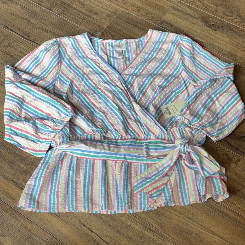 St. John's Bay Blue and Pink Wrap Blouse